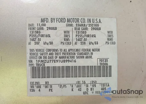 2001 Ford Explorer Sport Trac z USA, uszkodzony, nr VIN 1FMZU77E91UB99416